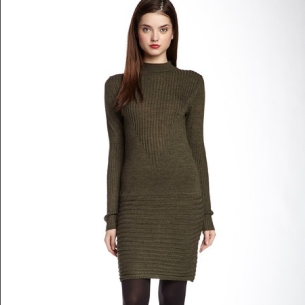 Max Studio Olive Green Ribbed Knit Tunic Dress